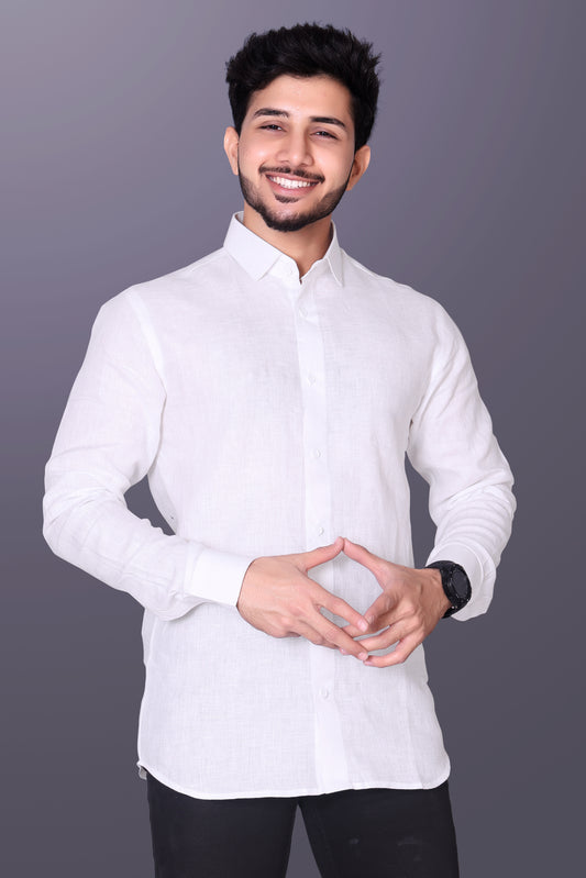 Men's White Linen Shirt with Long Sleeve