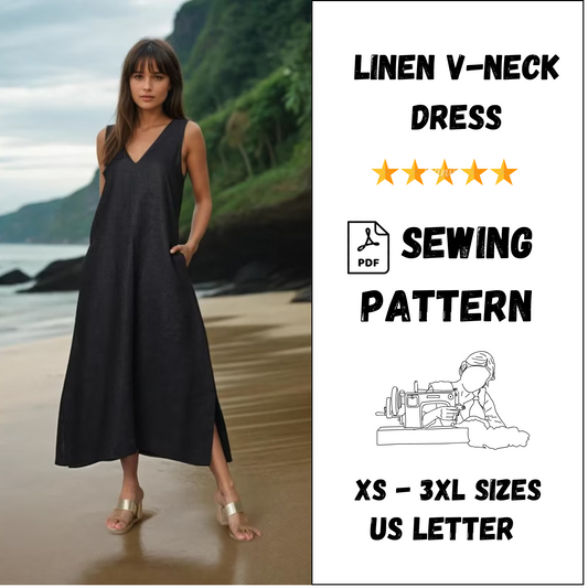 V Neck Sleeveless Loose Midi Dress - PDF Sewing Pattern