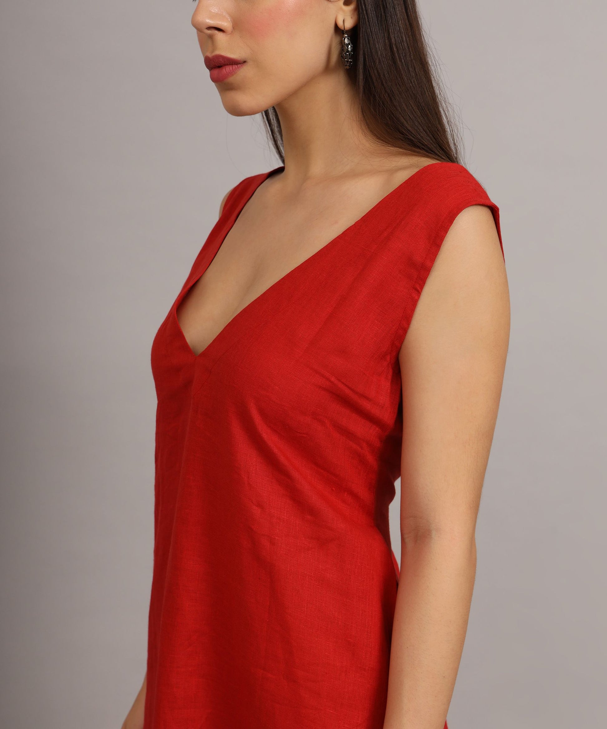 red linen Midi dress Summer outfit