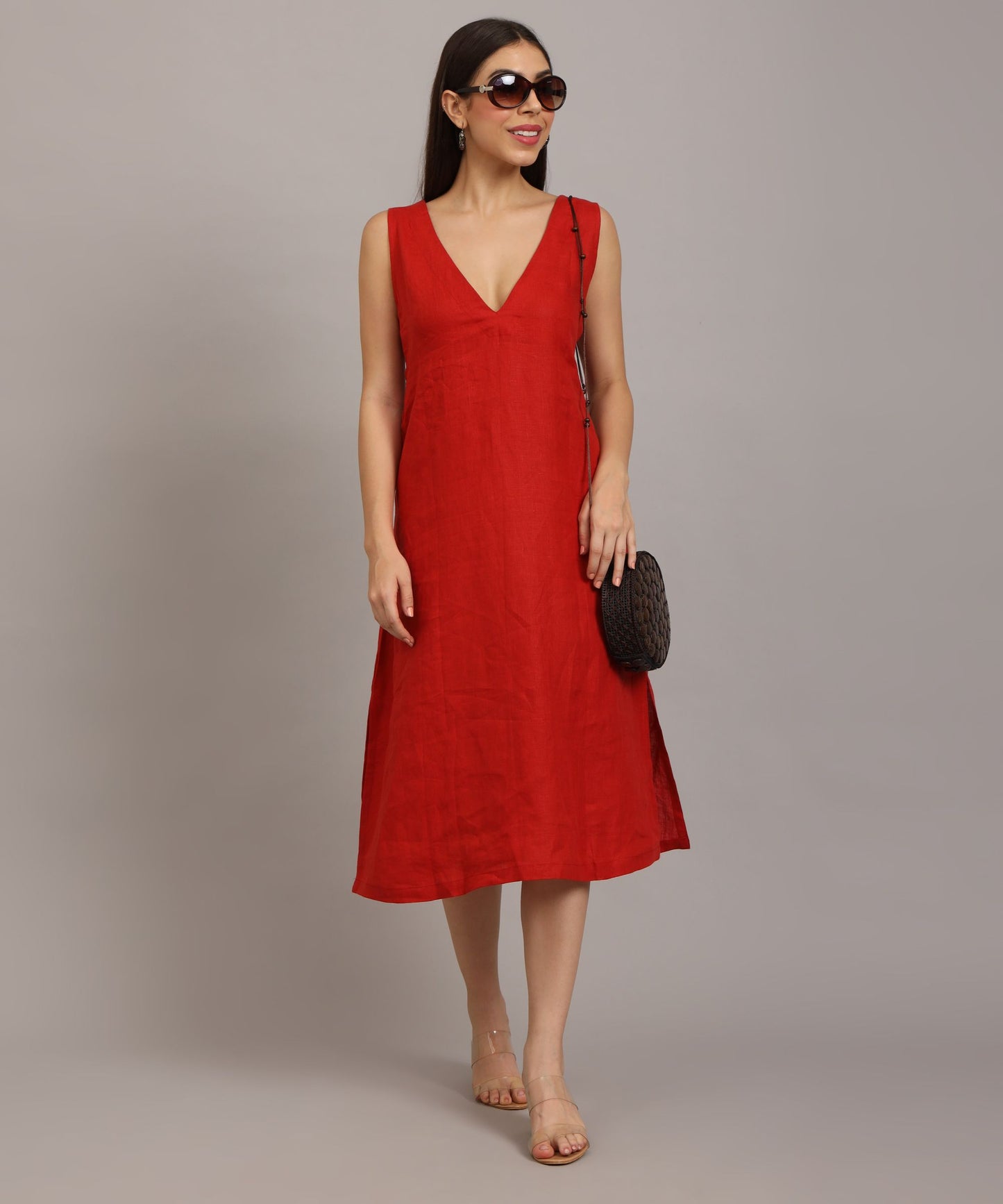 red linen dress