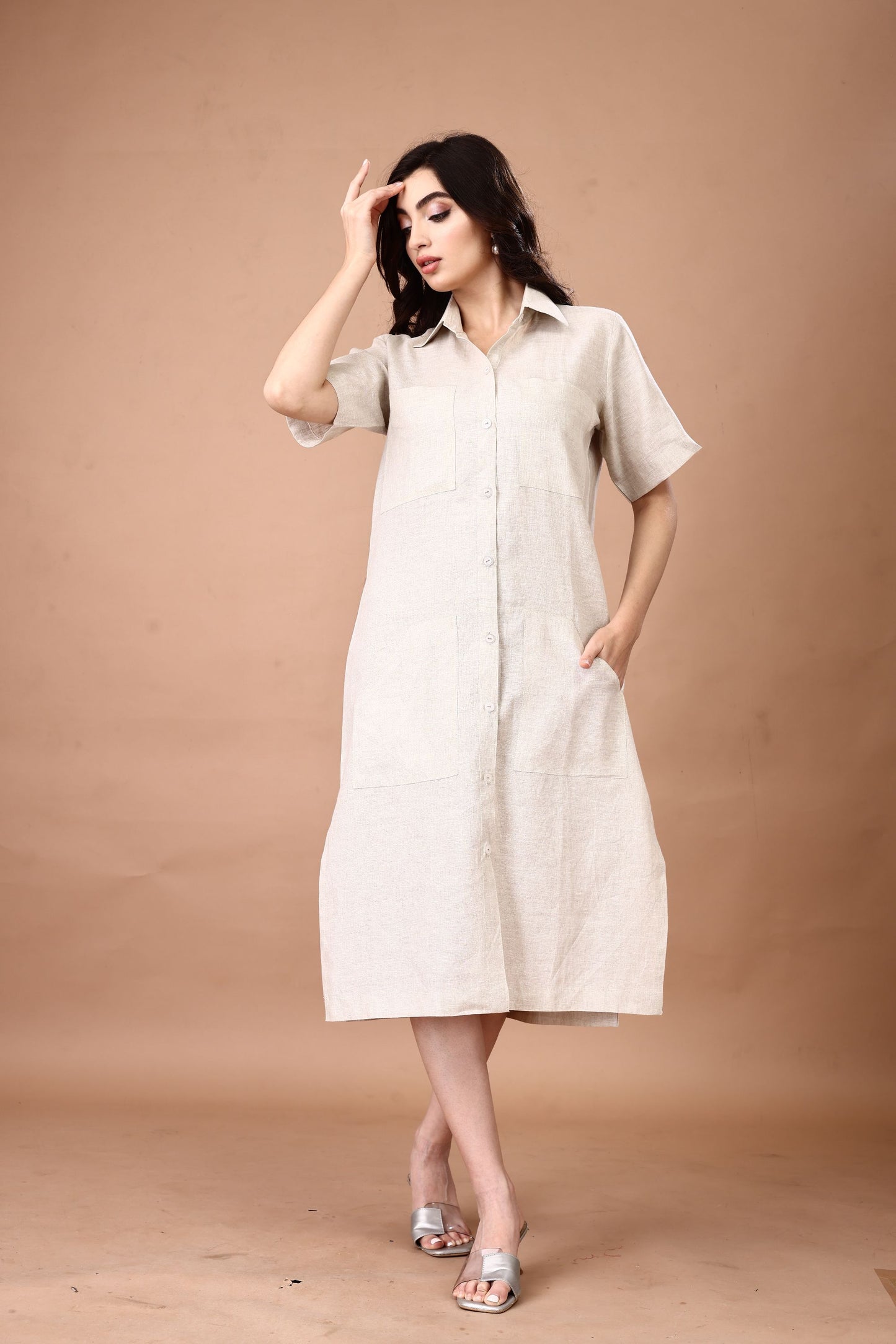 linen shirt dress with pockets