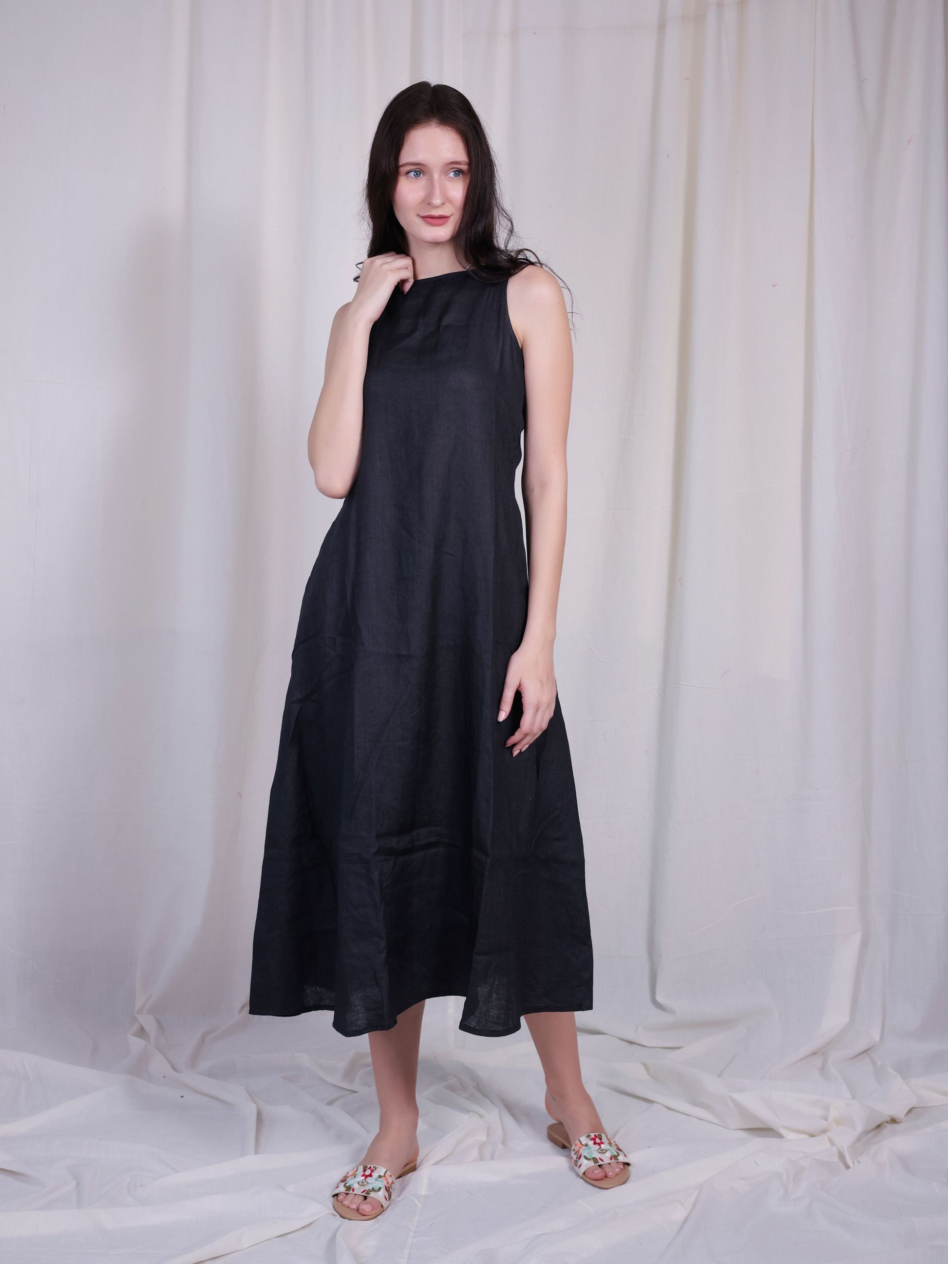 black linen dress