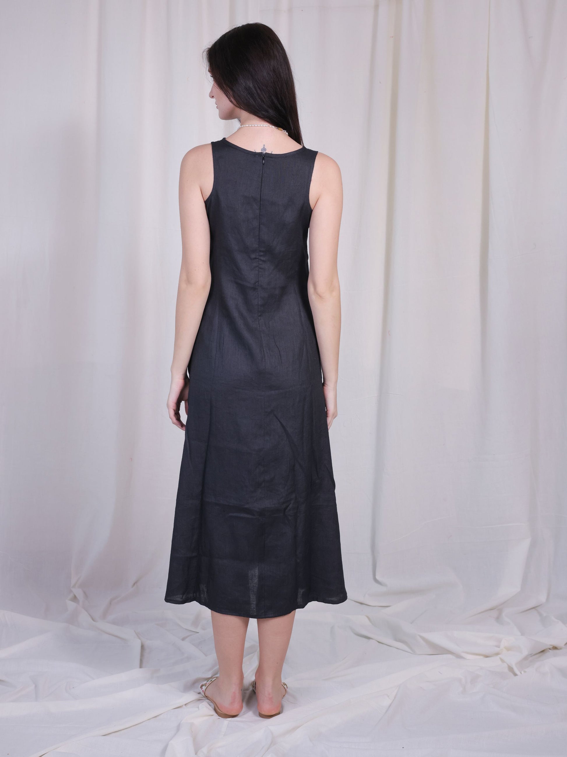 black linen midi dress